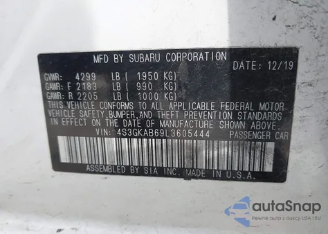 2020 Subaru Impreza Sedan z USA, uszkodzony, nr VIN 4S3GKAB69L3605444